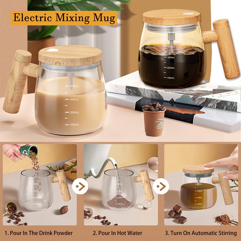 FOXNSK Self Stirring Mug  Electric Mixing Cup Self Stirring Coffee Mug High Borosilicate Glass Mixing Coffee Mug Rotating Home Office Travel Stirring Cup Suitable for Coffee/Milk/Protein Powder - Image 2